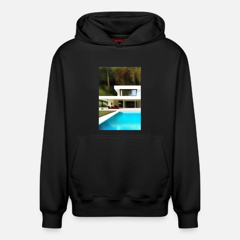 Villa blanche avec piscine - Sweat à capuche unisexe décontracté en coton biologique – de SPREAD - noir