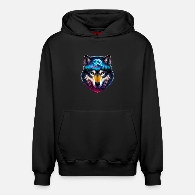 Loup - Sweat à capuche unisexe décontracté en coton biologique – de SPREAD - noir