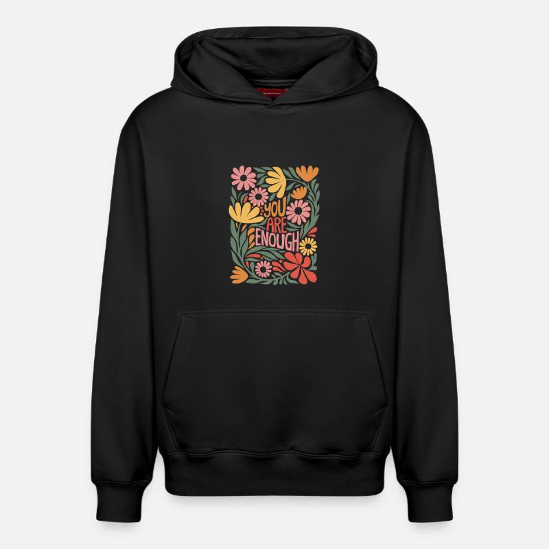 Positives Selbstliebe Boho-Blumendesign - Relaxed Unisex Organic Hoodie – von SPREAD - Schwarz