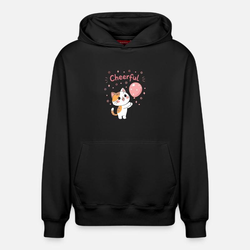 Chaton Ballon Rose Joyeux - Sweat à capuche unisexe décontracté en coton biologique – de SPREAD - noir