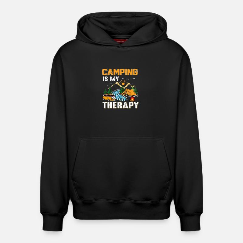 camping - Sweat à capuche unisexe décontracté en coton biologique – de SPREAD - noir