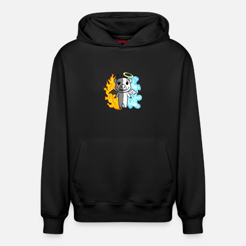 Cochon - Ange et Diable - Sweat à capuche unisexe décontracté en coton biologique – de SPREAD - noir