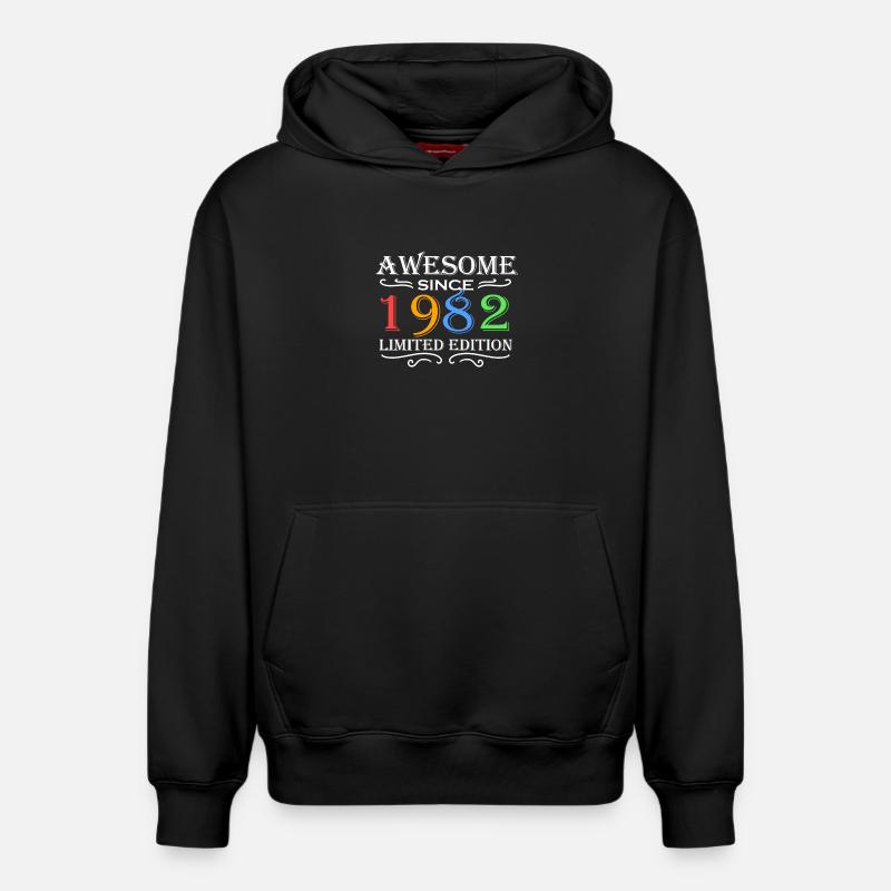 1982 - Né en 1982 - Sweat à capuche unisexe décontracté en coton biologique – de SPREAD - noir