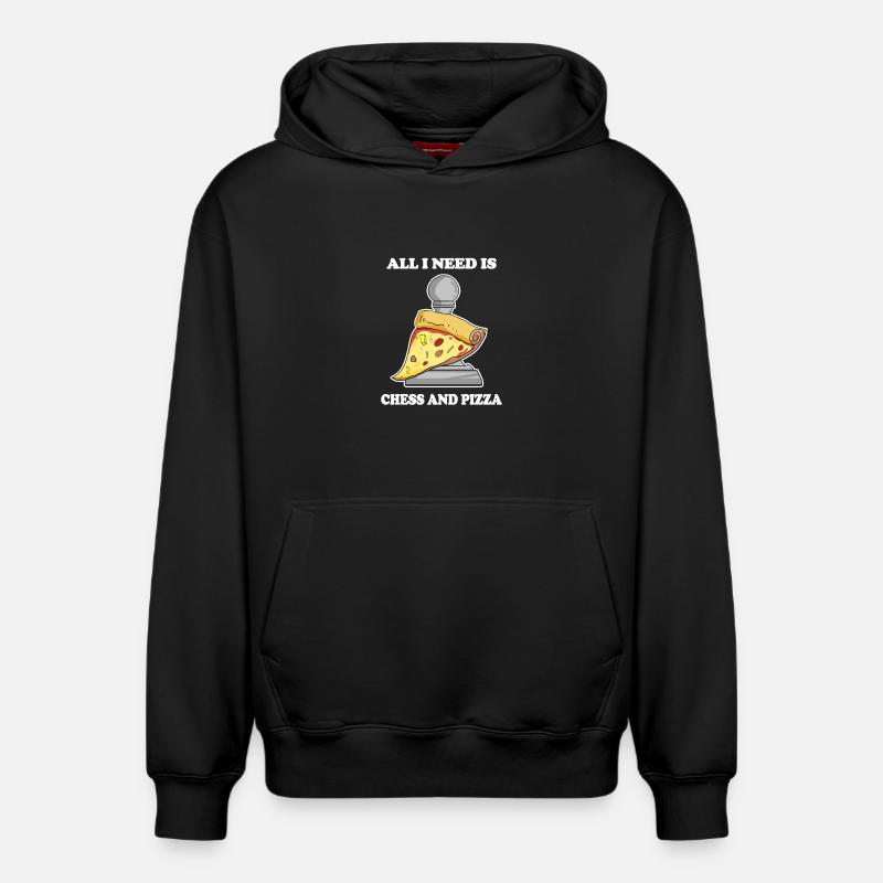 Échecs et pizza - Sweat à capuche unisexe décontracté en coton biologique – de SPREAD - noir