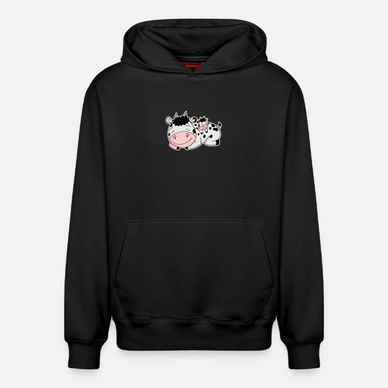 Vache avec bébé vache - Sweat à capuche unisexe décontracté en coton biologique – de SPREAD - noir