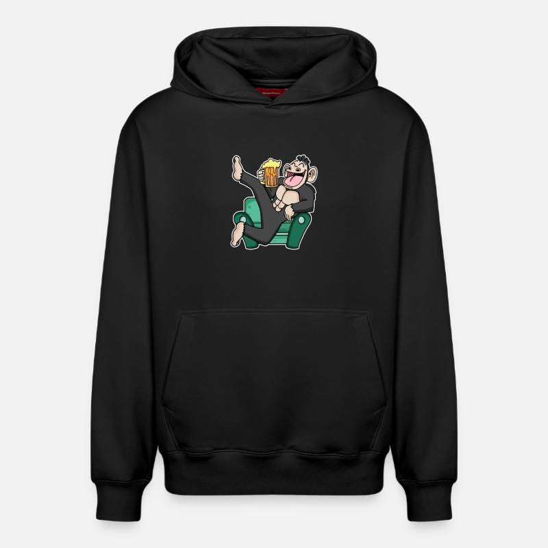 Funny monkey drinks beer - Relaxed Unisex Organic Hoodie – by SPREAD - black
