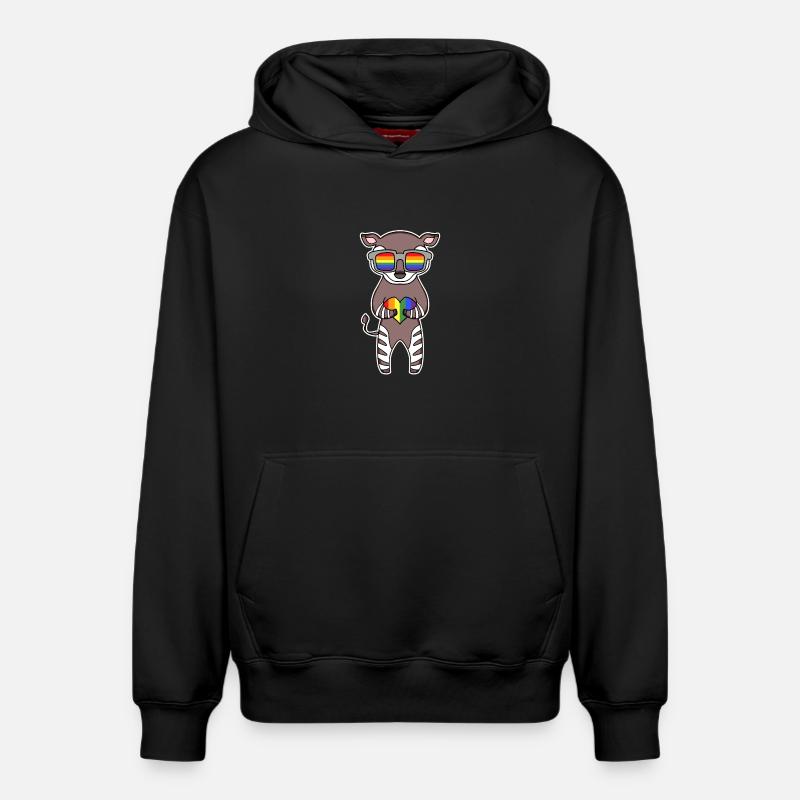 Regenbogen - Okapi mit Brille - Relaxed Unisex Organic Hoodie – von SPREAD - Schwarz