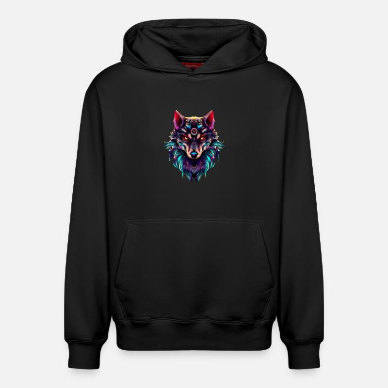 Wolfskopf Synthwave Wolf - Relaxed Unisex Organic Hoodie – von SPREAD - Schwarz