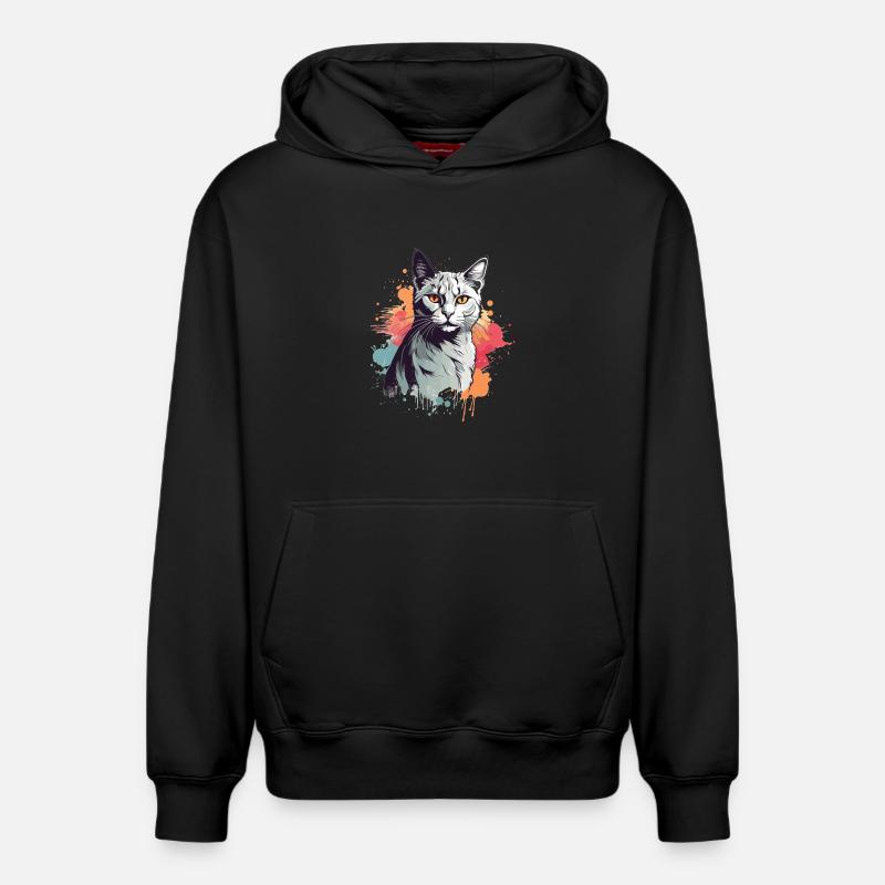 Chat gris mignon - Sweat à capuche unisexe décontracté en coton biologique – de SPREAD - noir