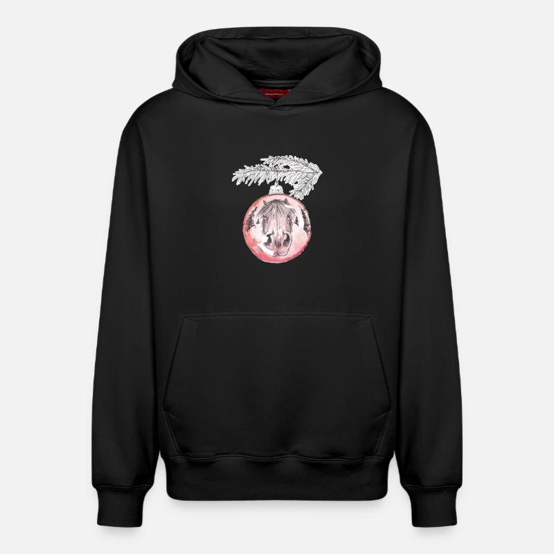 Weihnachtskugel Merry Christmas rot Pferd - Relaxed Unisex Organic Hoodie – von SPREAD - Schwarz