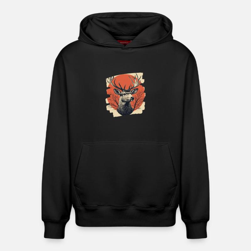 Cerf avec bois - Sweat à capuche unisexe décontracté en coton biologique – de SPREAD - noir