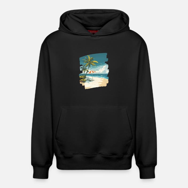 Plage Palmiers Soleil Été - Sweat à capuche unisexe décontracté en coton biologique – de SPREAD - noir