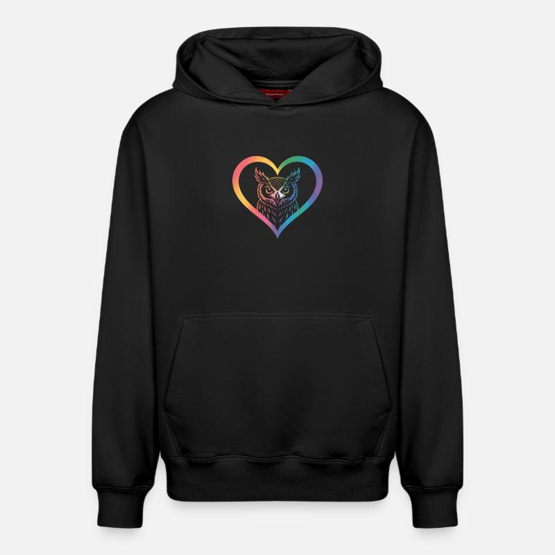 Regenbogen Eulen Herz Design - Relaxed Unisex Organic Hoodie – von SPREAD - Schwarz