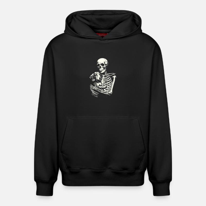 Teckel squelette étreignant - Sweat à capuche unisexe décontracté en coton biologique – de SPREAD - noir