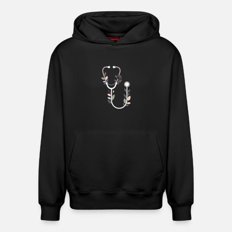 Conception de stéthoscope floral - Sweat à capuche unisexe décontracté en coton biologique – de SPREAD - noir