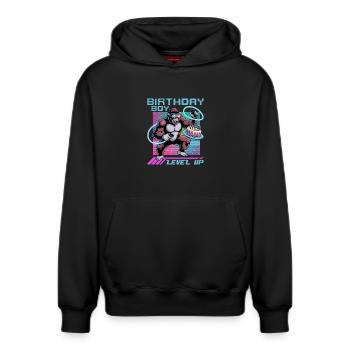 Birthday Gamer VR - Relaxed Unisex Organic Hoodie – von SPREAD - Schwarz - Vorne - AI Model Female 172 light (172cm) & AI Model Male 178 dark (178cm)