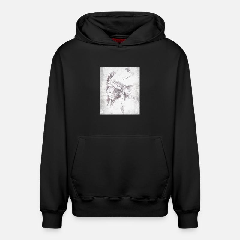 Chef indigène en plumes gris - Sweat à capuche unisexe décontracté en coton biologique – de SPREAD - noir