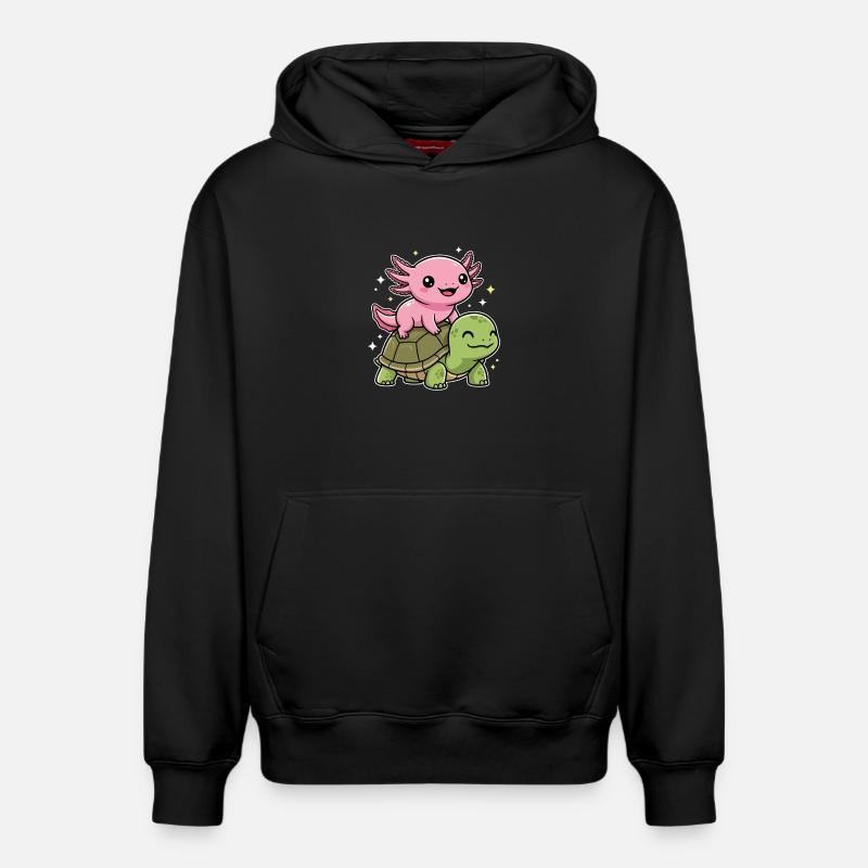 Axolotl et tortue - Sweat à capuche unisexe décontracté en coton biologique – de SPREAD - noir