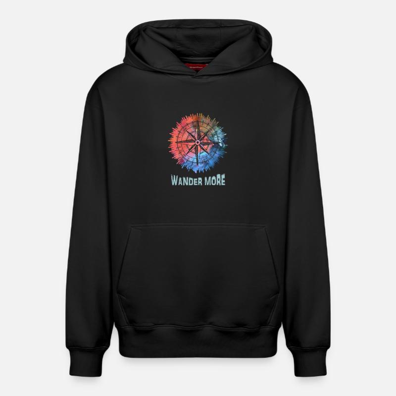 Wander More Compass Tie-Dye - Sweat à capuche unisexe décontracté en coton biologique – de SPREAD - noir