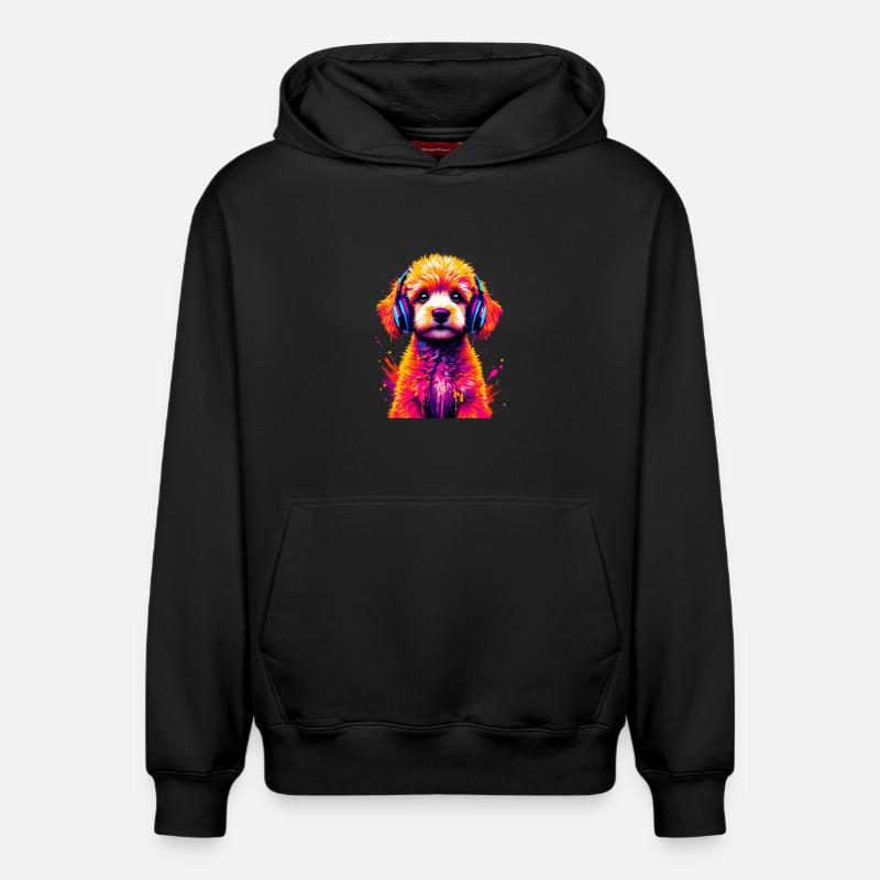 Caniche avec un casque - Sweat à capuche unisexe décontracté en coton biologique – de SPREAD - noir