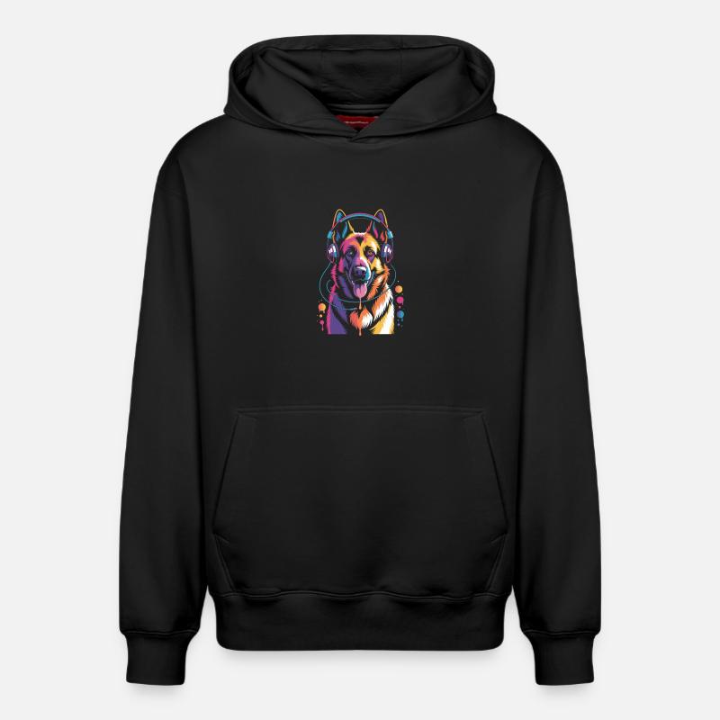 Deutscher Schäferhund mit Kopfhörer - Relaxed Unisex Organic Hoodie – von SPREAD - Schwarz