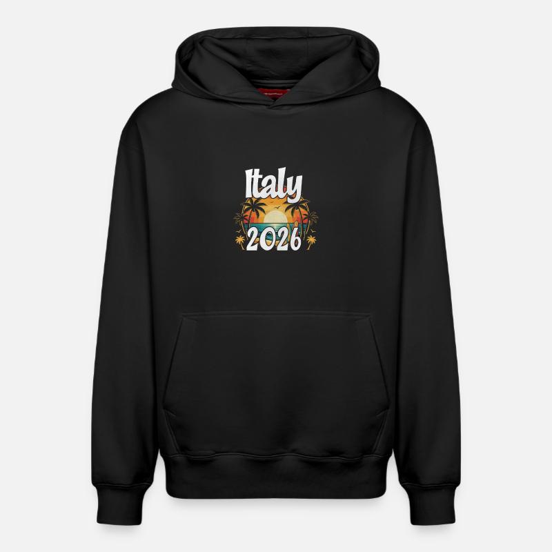 Italie 2026 - Sweat à capuche unisexe décontracté en coton biologique – de SPREAD - noir