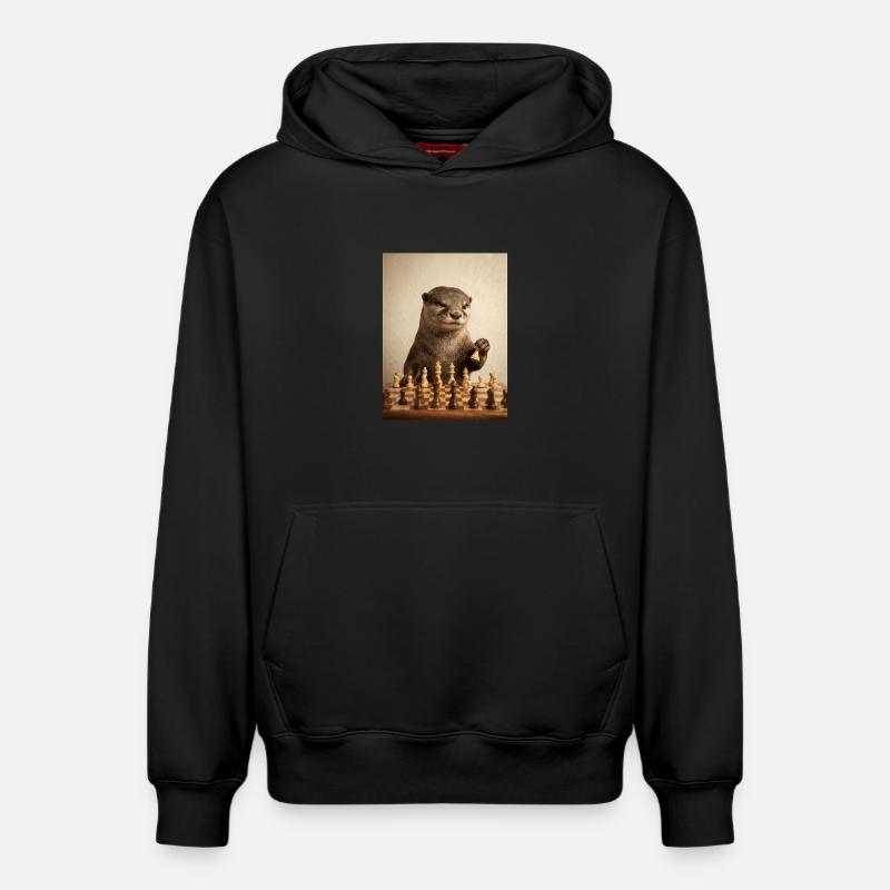 Loutre jouant aux échecs - Sweat à capuche unisexe décontracté en coton biologique – de SPREAD - noir