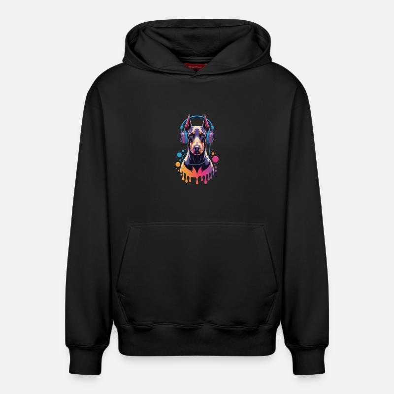 Doberman avec casque - Sweat à capuche unisexe décontracté en coton biologique – de SPREAD - noir