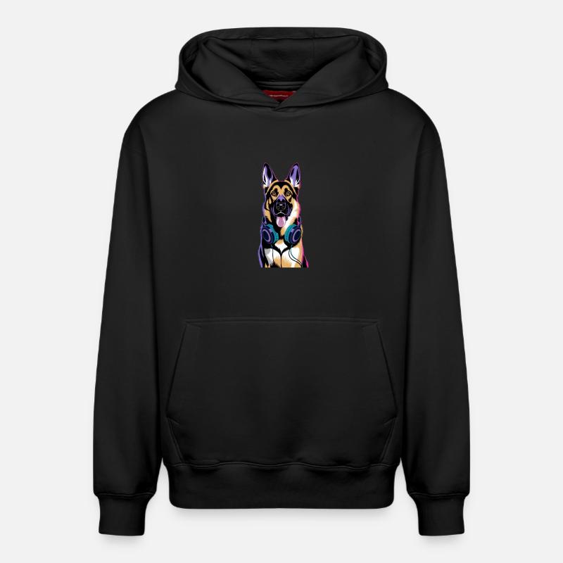 Deutscher Schäferhund mit Kopfhörer - Relaxed Unisex Organic Hoodie – von SPREAD - Schwarz