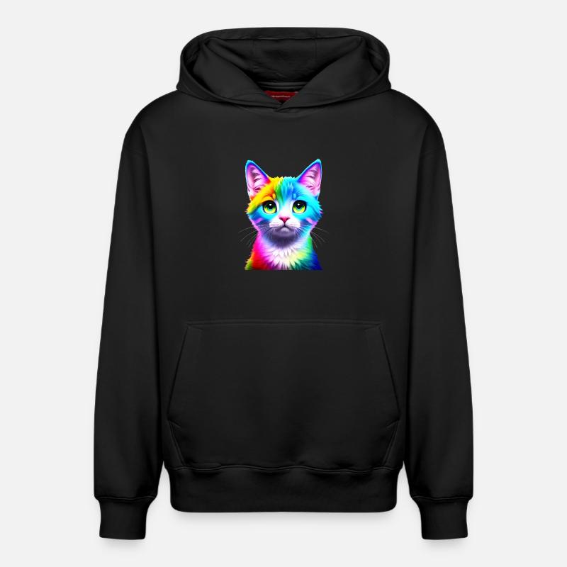 Chat arc-en-ciel - Sweat à capuche unisexe décontracté en coton biologique – de SPREAD - noir