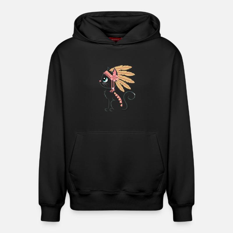 Boho Plume Chat - Sweat à capuche unisexe décontracté en coton biologique – de SPREAD - noir
