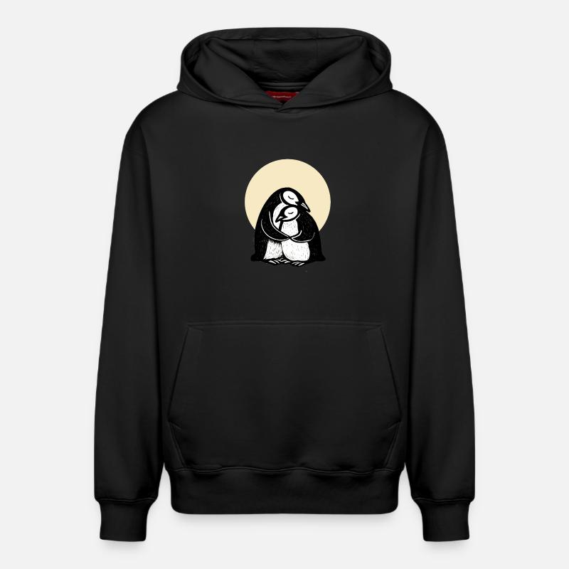Duo de pingouins câlins - Sweat à capuche unisexe décontracté en coton biologique – de SPREAD - noir