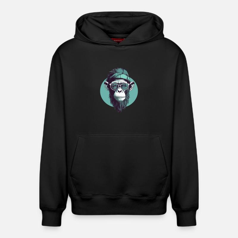 Singe hipster cool avec lunettes et casquette - Sweat à capuche unisexe décontracté en coton biologique – de SPREAD - noir