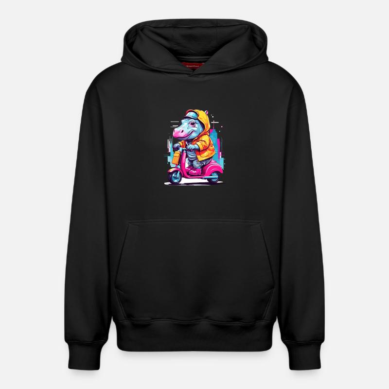 Hippopotame en scooter - Sweat à capuche unisexe décontracté en coton biologique – de SPREAD - noir