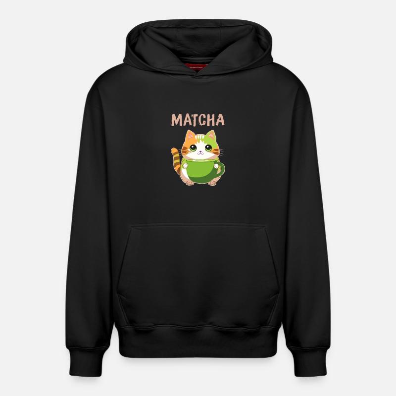 Chat Matcha - Sweat à capuche unisexe décontracté en coton biologique – de SPREAD - noir