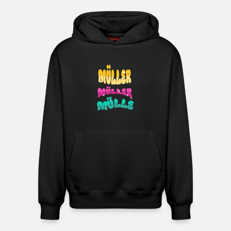 Nom de famille Müller - Sweat à capuche unisexe décontracté en coton biologique – de SPREAD - noir
