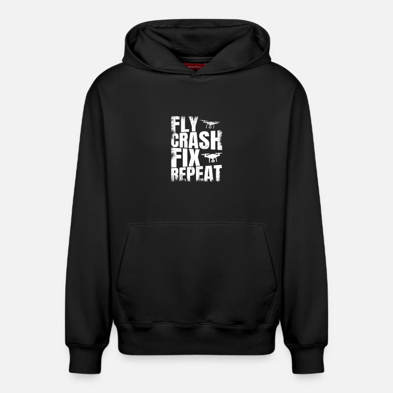 Fly_Crash_Fix_Repeat - Sweat à capuche unisexe décontracté en coton biologique – de SPREAD - noir
