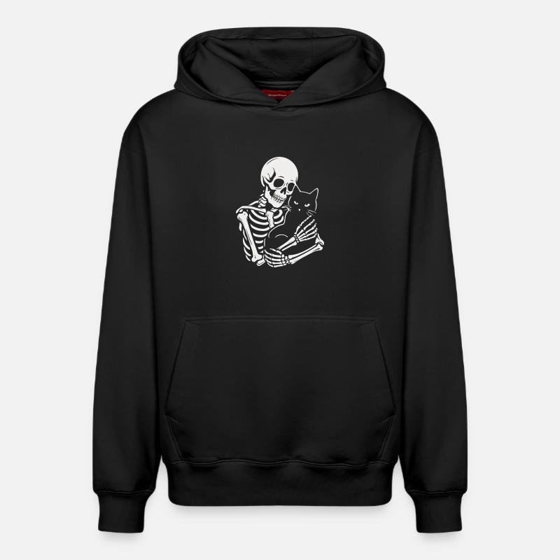 Squelette caressant chat noir - Sweat à capuche unisexe décontracté en coton biologique – de SPREAD - noir