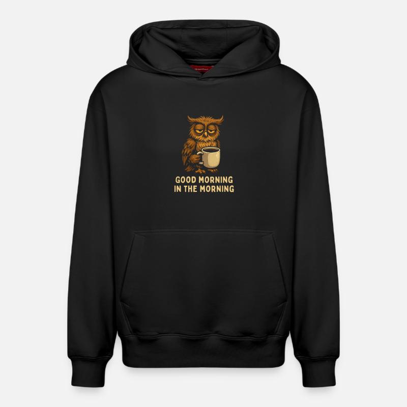 Schlafmütze Eule mit Kaffee - Relaxed Unisex Organic Hoodie – von SPREAD - Schwarz