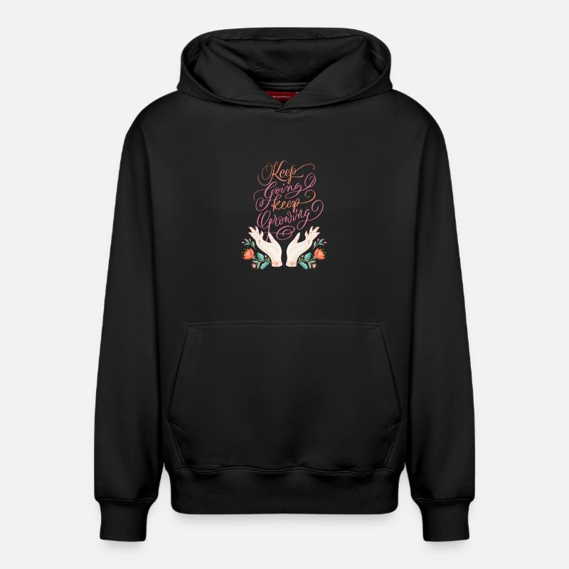 Keep Going. Keep Growing. - Relaxed Unisex Organic Hoodie – by SPREAD - black