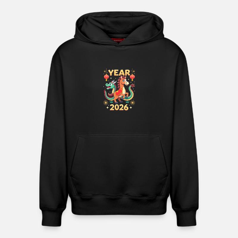 Nouvel An chinois du cheval 2026 - Sweat à capuche unisexe décontracté en coton biologique – de SPREAD - noir