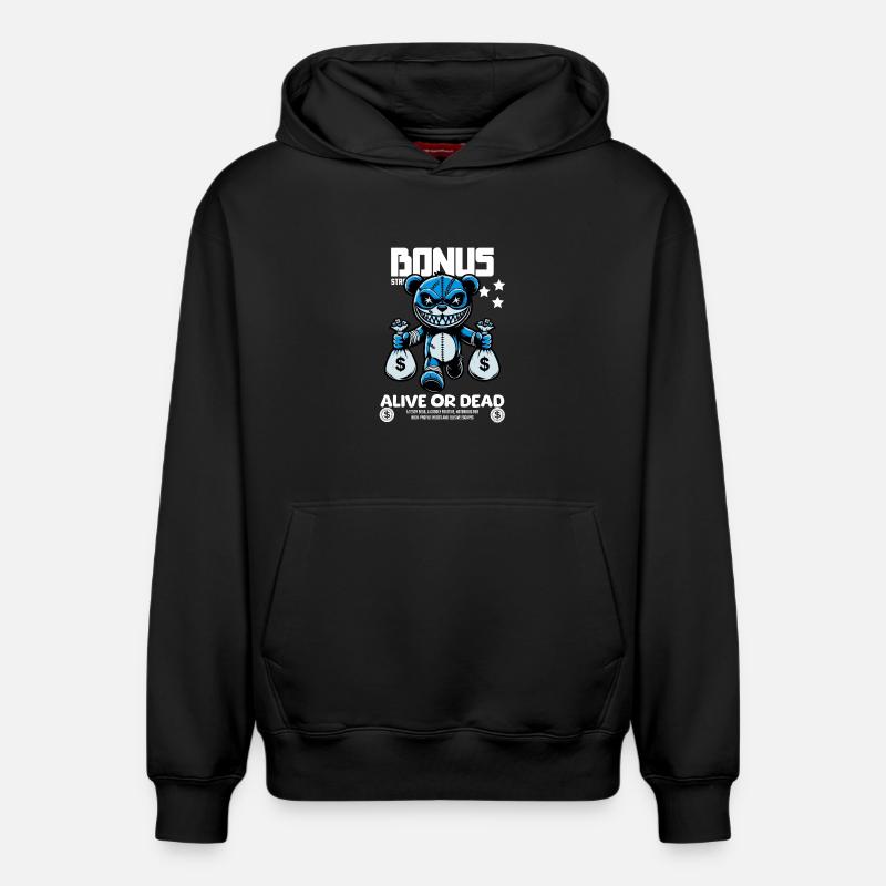 Bonus Bär – Gesucht: Lebendig oder Tot - Relaxed Unisex Organic Hoodie – von SPREAD - Schwarz