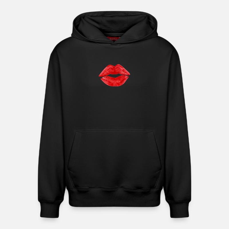 Kissing Lips Lipstick Cadeau Couples - Sweat à capuche unisexe décontracté en coton biologique – de SPREAD - noir