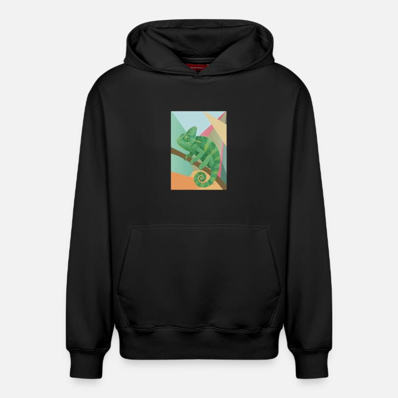 Style géométrique du Caméléon Vert - Sweat à capuche unisexe décontracté en coton biologique – de SPREAD - noir