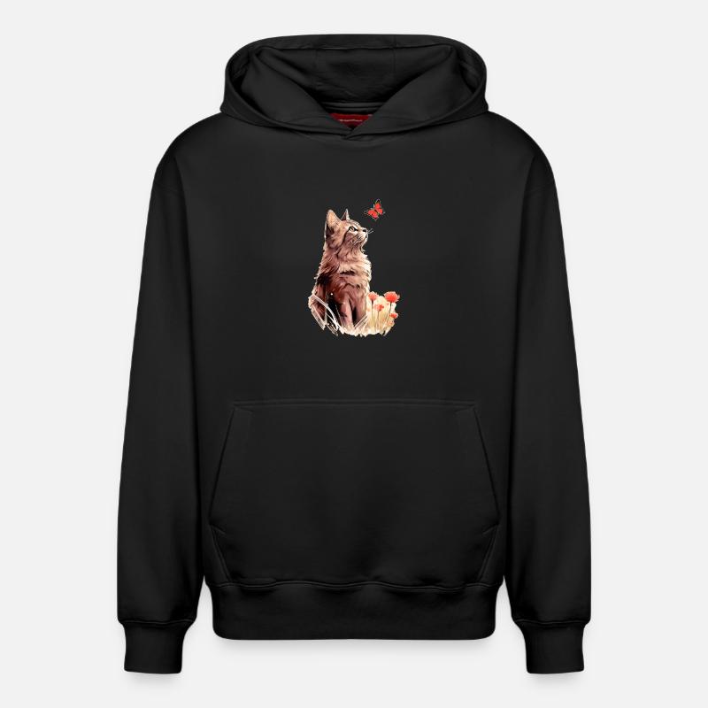 Chat et papillon - Sweat à capuche unisexe décontracté en coton biologique – de SPREAD - noir