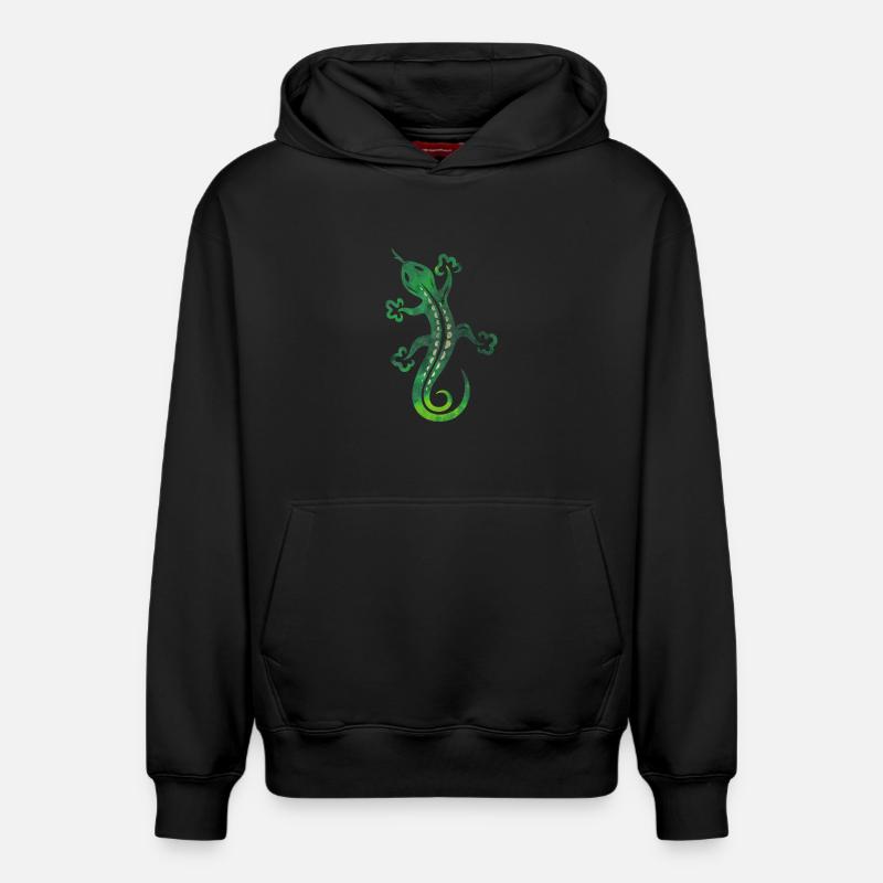 Lézard vert, salamandre, gecko. - Sweat à capuche unisexe décontracté en coton biologique – de SPREAD - noir