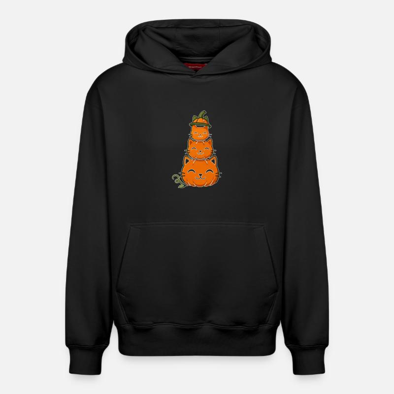 Happy Pumpkin Cat Stack - Sweat à capuche unisexe décontracté en coton biologique – de SPREAD - noir