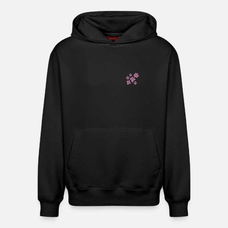 Fleurs brodées - Sweat à capuche unisexe décontracté en coton biologique – de SPREAD - noir