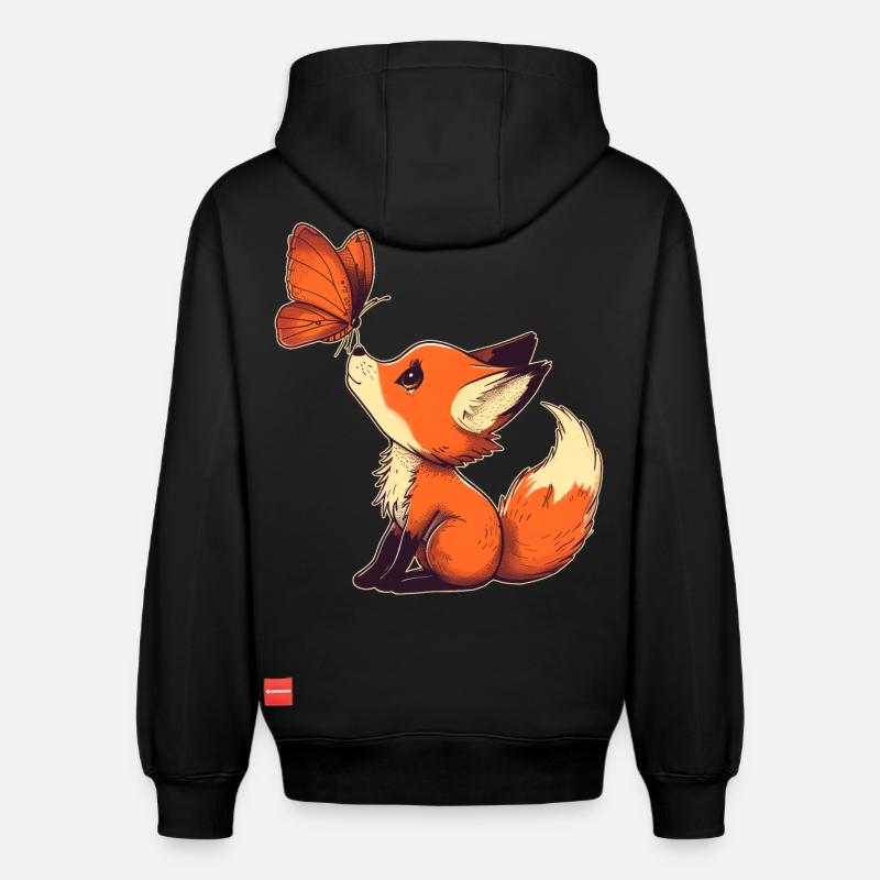 Renard avec papillon - Sweat à capuche unisexe décontracté en coton biologique – de SPREAD - noir