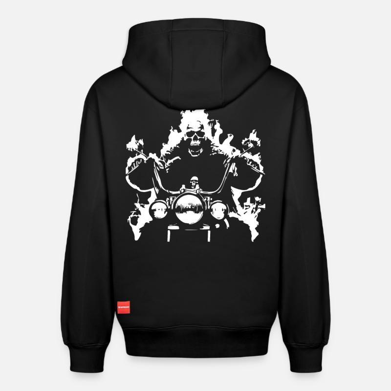 Skull Biker Flame Moto - Sweat à capuche unisexe décontracté en coton biologique – de SPREAD - noir